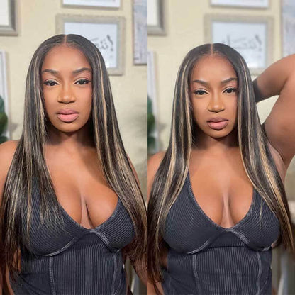 Highlight 1B/30 Transparent Lace Front Wigs Straight Pre Plucked Human Hair Wigs