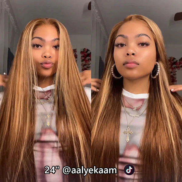 Highlight 4/27 Lace Closure Wigs Straight Pre Cut Human Hair Wigs Glueless Wigs