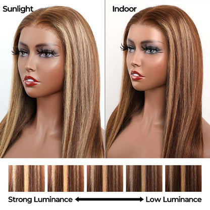 Highlight 4/27 Lace Closure Wigs Straight Pre Cut Human Hair Wigs Glueless Wigs