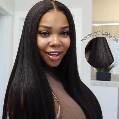 Human Hair Wigs Pre Cut Kinky Straight Pre Plucked Glueless Lace Closure Wigs