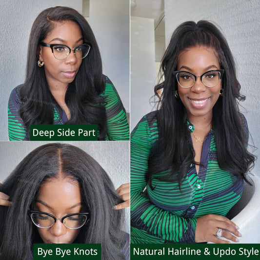 Human Hair Wigs Pre Cut Kinky Straight Pre Plucked Glueless Lace Closure Wigs