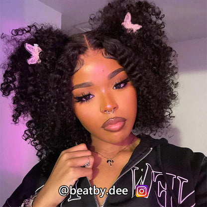 Kinky Curly Wear Go Wigs Pre Cut Glueless Human Hair Lace Closure Wigs