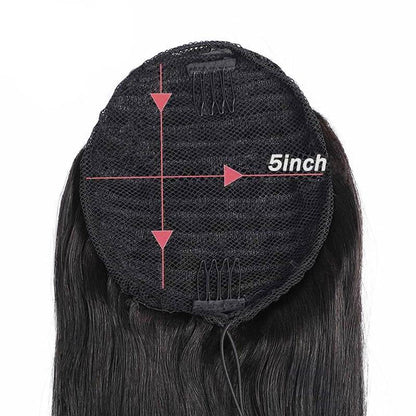 Yaki Kinky Straight Human Hair Wrap Around Ponytail Clip In Extension