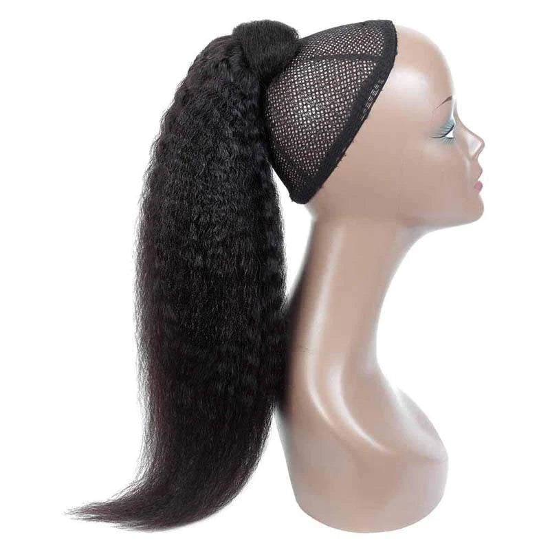 Yaki Kinky Straight Human Hair Wrap Around Ponytail Clip In Extension