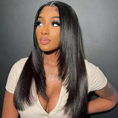 Layered Cut Wigs Transparent Lace Front Wigs Straight Human Hair Wigs Pre Plucked