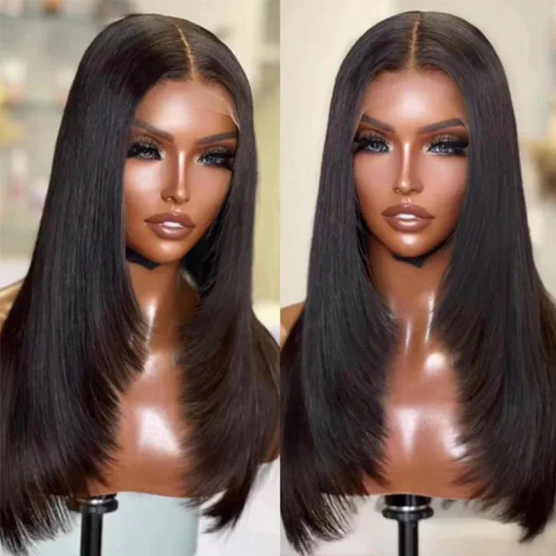 Layered Cut Wigs Transparent Lace Front Wigs Straight Human Hair Wigs Pre Plucked