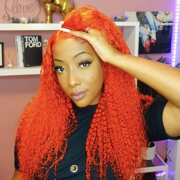 Orange Lace Front Wigs With Baby Hair Pre Plucked Kinky Curly Human Hair Wigs