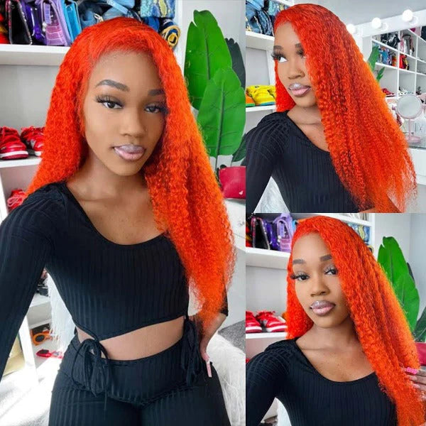 Orange Lace Front Wigs With Baby Hair Pre Plucked Kinky Curly Human Hair Wigs