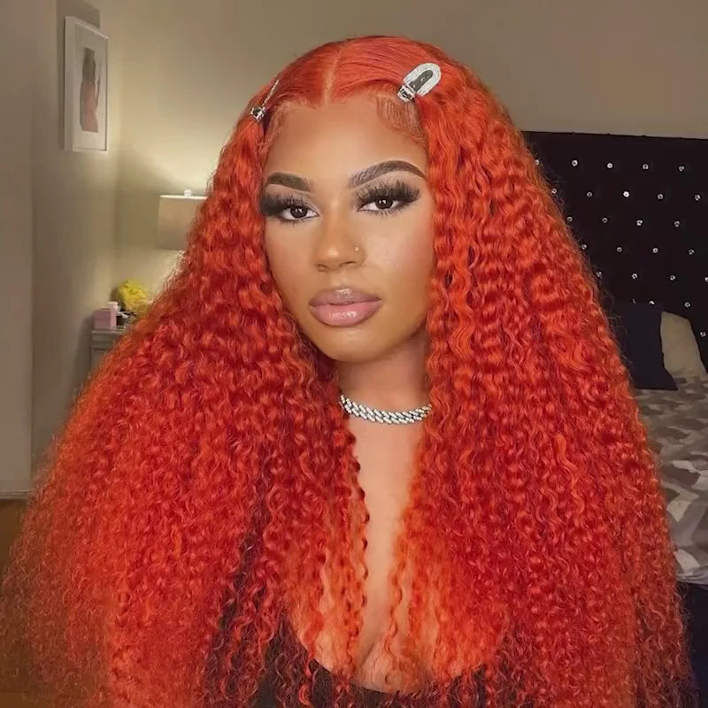 Orange Lace Front Wigs With Baby Hair Pre Plucked Kinky Curly Human Hair Wigs