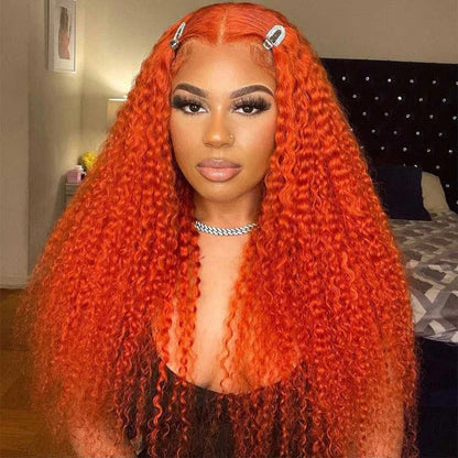 Orange Lace Front Wigs With Baby Hair Pre Plucked Kinky Curly Human Hair Wigs