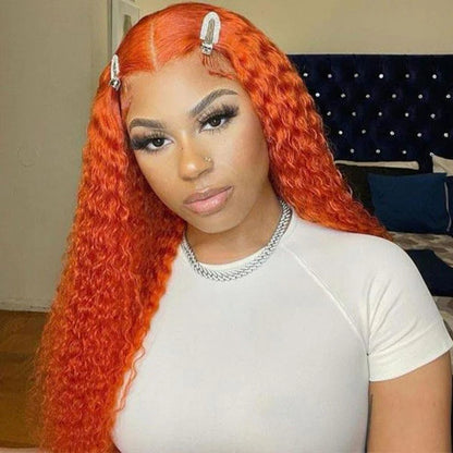 Orange Lace Front Wigs With Baby Hair Pre Plucked Kinky Curly Human Hair Wigs