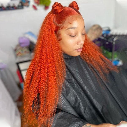 Orange Lace Front Wigs With Baby Hair Pre Plucked Kinky Curly Human Hair Wigs