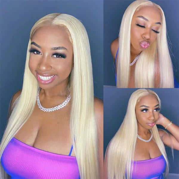 Pre Cut Lace Closure Wigs #613 Blonde Straight Glueless Human Hair Wigs Wear Go