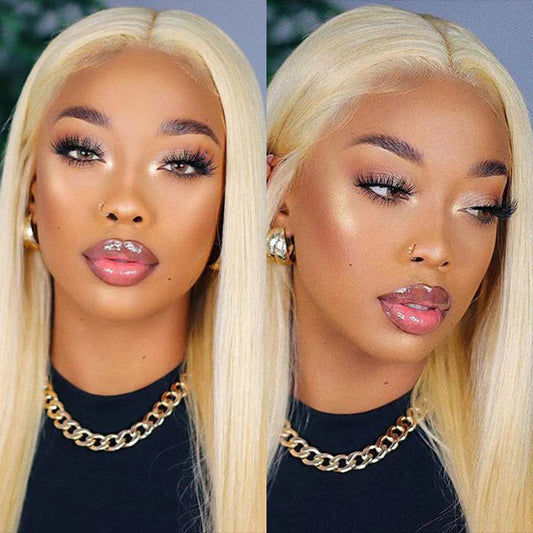 Pre Cut Lace Closure Wigs #613 Blonde Straight Glueless Human Hair Wigs Wear Go