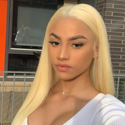 Pre Cut Lace Closure Wigs #613 Blonde Straight Glueless Human Hair Wigs Wear Go