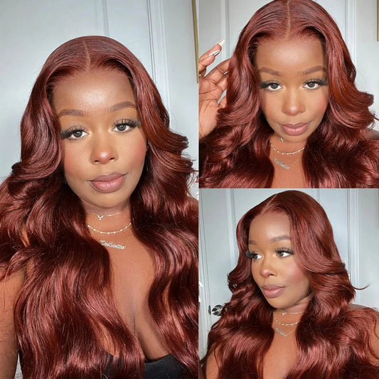 Reddish Brown Lace Front Wigs Body Wave Pre Plucked Human Hair Wigs