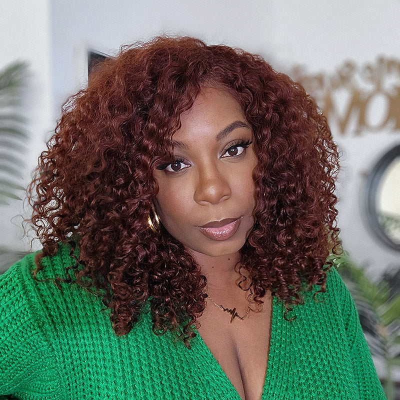 Reddish Brown Lace Front Wigs Jerry Curly Pre Plucked Human Hair Wigs