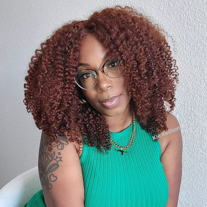 Reddish Brown Lace Front Wigs Kinky Curly Pre Plucked Human Hair Wigs