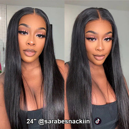 Wear Go Human Hair Wigs Straight Pre Cut Glueless Lace Closure Wigs Pre Plucked