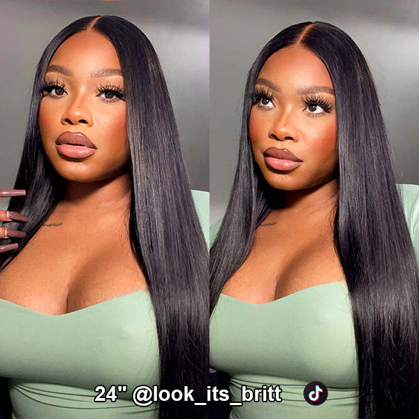 Wear Go Human Hair Wigs Straight Pre Cut Glueless Lace Closure Wigs Pre Plucked