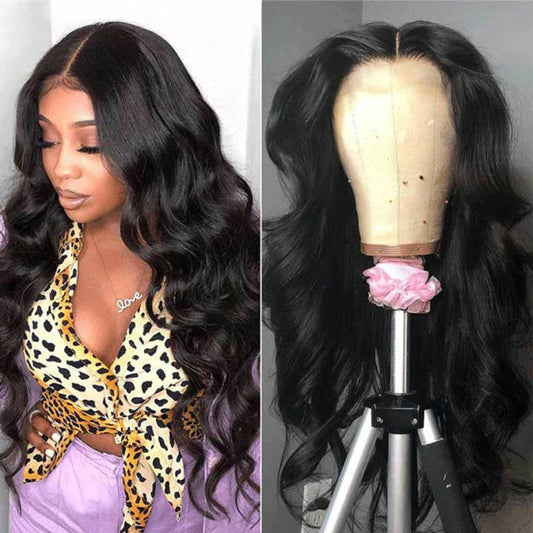 Transparent Lace Closure Wigs Body Wave Pre Plucked Virgin Human Hair Wigs