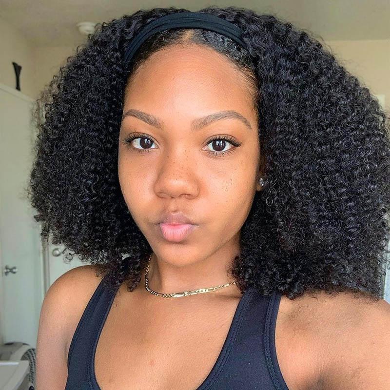 Afro Curly Headband Wigs Affordable Human Hair Wigs No Glue Easy To Wear