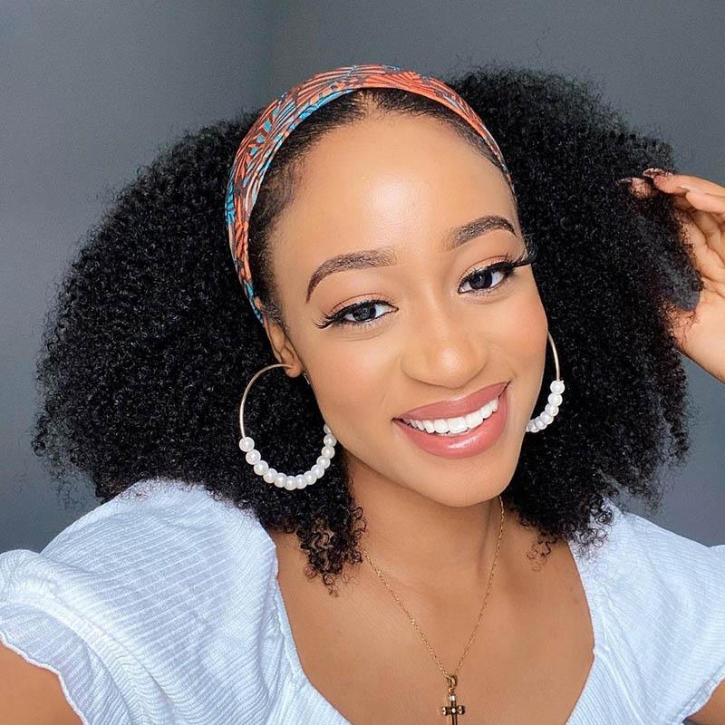 Afro Curly Headband Wigs Affordable Human Hair Wigs No Glue Easy To Wear
