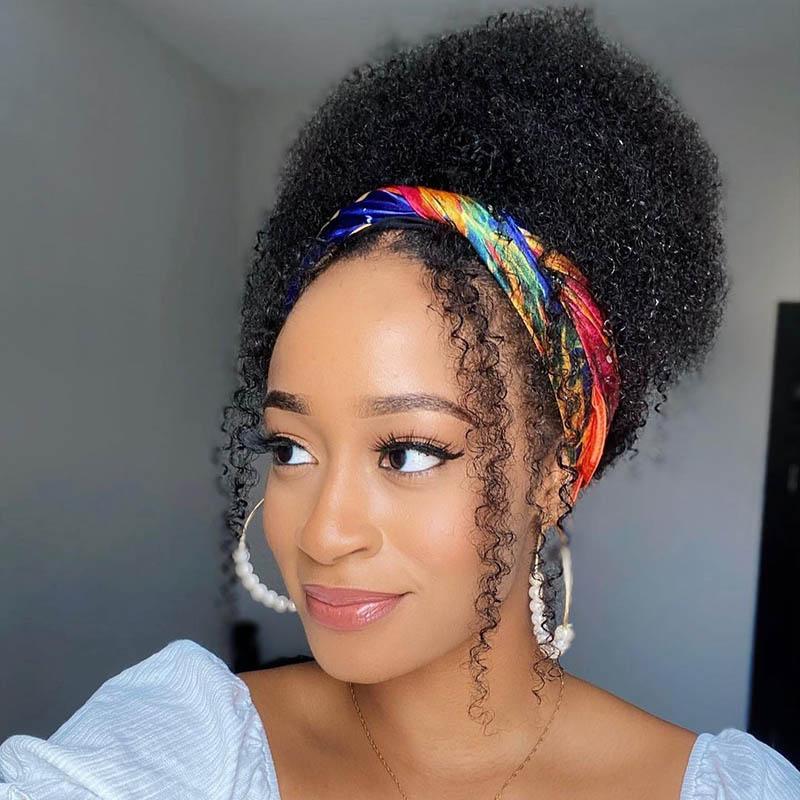 Afro Curly Headband Wigs Affordable Human Hair Wigs No Glue Easy To Wear