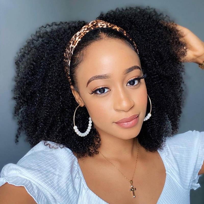 Afro Curly Headband Wigs Affordable Human Hair Wigs No Glue Easy To Wear