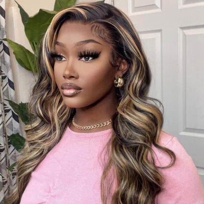 Balayage Highlight Lace Front Wigs Pre Plucked Body Wave Human Hair Wigs
