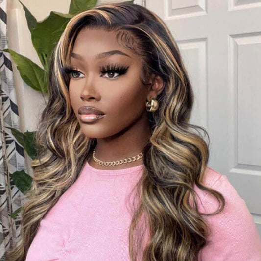 Balayage Highlight Lace Front Wigs Pre Plucked Body Wave Human Hair Wigs