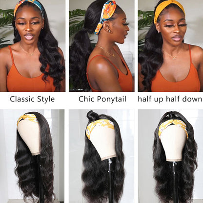 Body Wave Headband Wigs Non Lace Glueless Virgin Human Hair Wigs