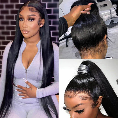 Breathable 360 Lace Wigs Straight Pre Plucked Human Hair Lace Frontal Wigs