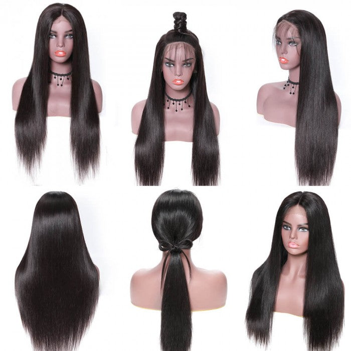 Breathable 360 Lace Wigs Straight Pre Plucked Human Hair Lace Frontal Wigs