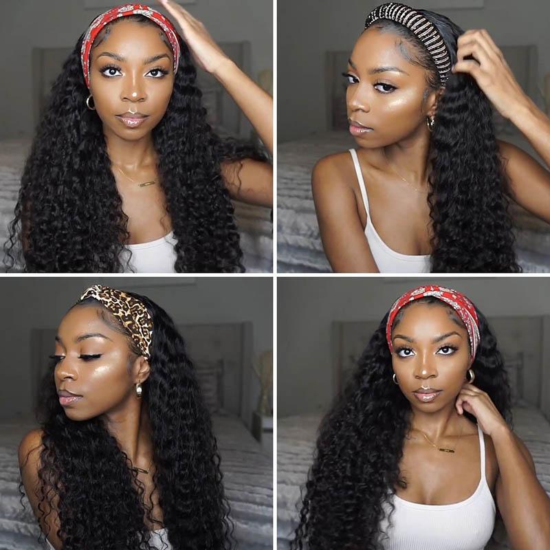 Deep Wave Affordable Headband Wigs Human Hair Wigs Easy To Wear