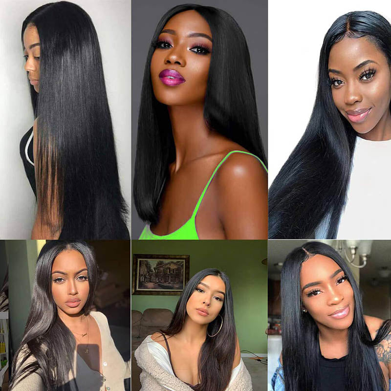 Glueless Lace Closure Wigs Straight Pre Plucked Virgin Human Hair Wigs