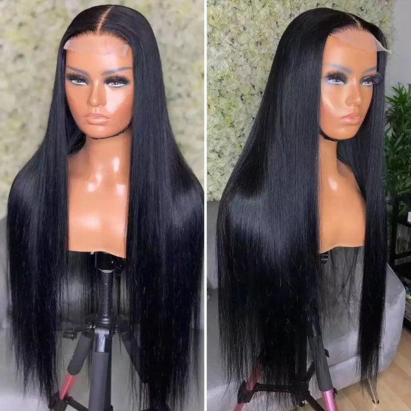 Glueless Lace Closure Wigs Straight Pre Plucked Virgin Human Hair Wigs