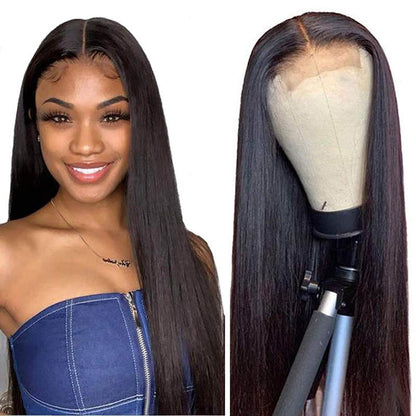 Glueless Lace Closure Wigs Straight Pre Plucked Virgin Human Hair Wigs