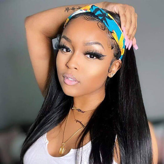 Headband Wigs Straight Virgin Glueless Human Hair Wigs Non Lace