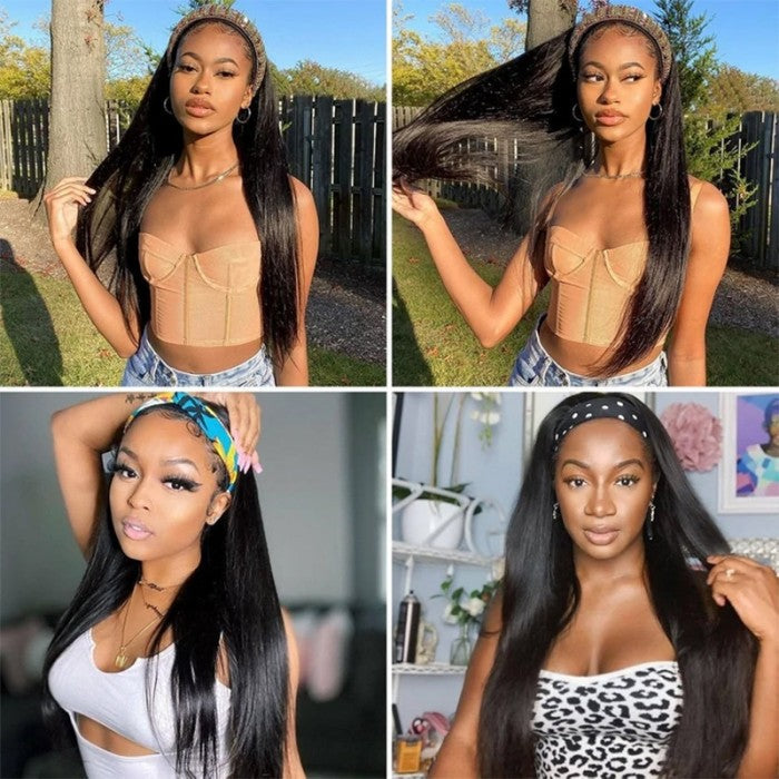 Headband Wigs Straight Virgin Glueless Human Hair Wigs Non Lace