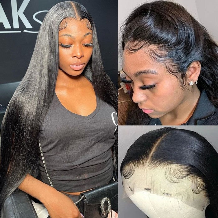 Lace Front Wigs Straight 100% Virgin Human Hair Wigs Pre Plucked Natural Hairline