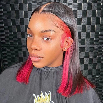 Peekaboo Highlight Red Colored Human Hair Wigs Straight Bob Lace Front Wigs