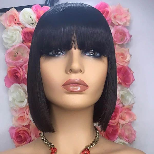 Silk Base Top Straight Bob Wigs With Bangs For Black Women Human Hair Wigs
