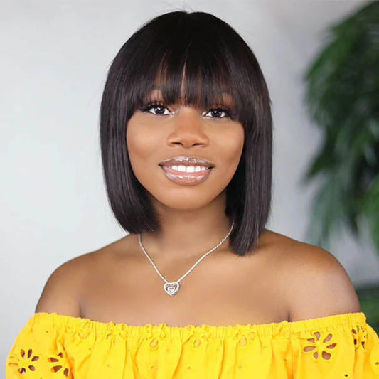 Silk Base Top Straight Bob Wigs With Bangs For Black Women Human Hair Wigs