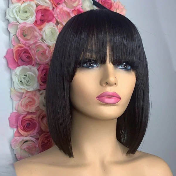 Silk Base Top Straight Bob Wigs With Bangs For Black Women Human Hair Wigs