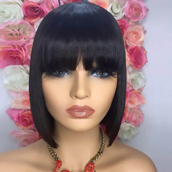 Silk Base Top Straight Bob Wigs With Bangs For Black Women Human Hair Wigs