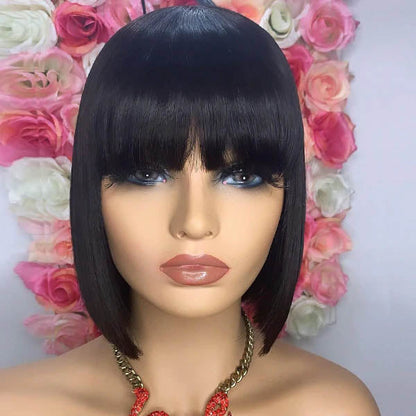 Silk Base Top Straight Bob Wigs With Bangs For Black Women Human Hair Wigs