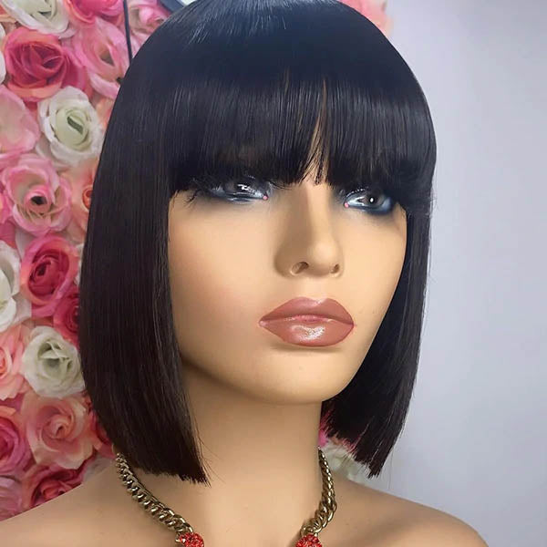 Silk Base Top Straight Bob Wigs With Bangs For Black Women Human Hair Wigs