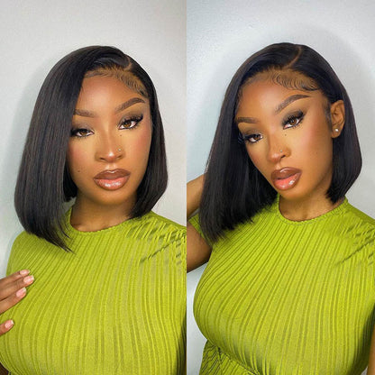 Straight Bob Transparent Lace Front Wigs Pre Plucked Glueless Human Hair Wigs