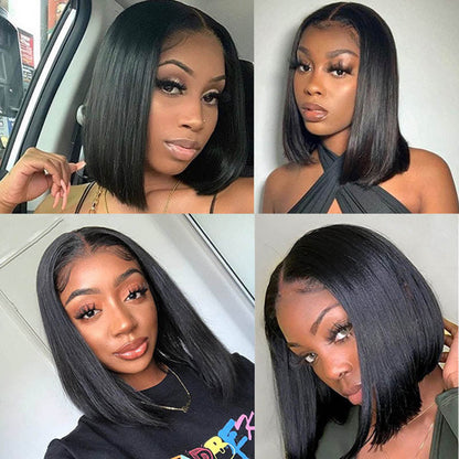 Straight Bob Transparent Lace Front Wigs Pre Plucked Glueless Human Hair Wigs